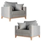 Kit 2 Poltronas Beny Base em Madeira Maciça Recepção Linho Cinza Kimi Design