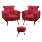 Kit 2 Poltronas Beta e Puff Solar Sued Vermelho Aradecor