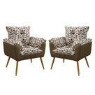 Kit 2 Poltronas Beta F-014 Sued Estampado Bege com Veludo Aradecor