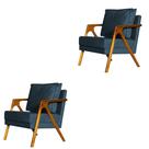 kit 2 Poltronas Cadeira Mona Luxo Recepção - Suede Azul Marinho