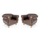 Kit 2 Poltronas Chesterfield Elisabeth Capitonê material sintético Marrom