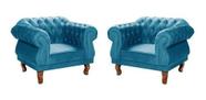 Kit 2 Poltronas Chesterfield Elisabeth Capitonê SALA/RECEPÇÃO/BARBEARIA Suede Azul Thifany