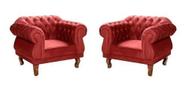 Kit 2 Poltronas Chesterfield Elisabeth Capitonê SALA/RECEPÇÃO/BARBEARIA Suede Vermelho Bordo