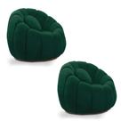 Kit 2 Poltronas Cloud Bouclê Decorativas com Almofada Verde D'Rossi