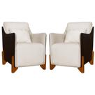 Kit 2 Poltronas Composê Heloisa Couro Marrom Veludo Bege Kit 2 Poltronas Composê Heloisa Couro Marrom Veludo Bege