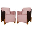 Kit 2 Poltronas Composê Heloisa Couro Marrom Veludo Rosa Kit 2 Poltronas Composê Heloisa Couro Marrom Veludo Rosa