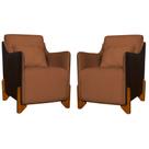Kit 2 Poltronas Composê Heloisa Couro Marrom Veludo Terracota