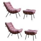 Kit 2 poltronas costela com 2 puffs-suede rosa