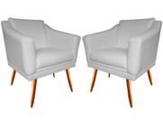 Kit 2 Poltronas Decorativa Agatha Couro Branco Pés Madeira Mz Decor