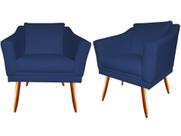Kit 2 Poltronas Decorativa Agatha Suede Azul Marinho Pés Madeira Ms Decor