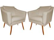 Kit 2 Poltronas Decorativa Agatha Suede Bege Pés Madeira Mz Decor