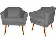 Kit 2 Poltronas Decorativa Agatha Suede Cinza Pés Madeira Ms Decor