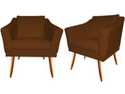 Kit 2 Poltronas Decorativa Agatha Suede Marrom Pés Madeira Ms Decor
