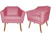 Kit 2 Poltronas Decorativa Agatha Suede Rosa Pés Madeira Ms Decor