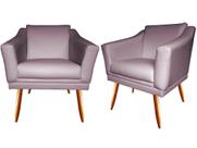 Kit 2 Poltronas Decorativa Agatha Suede Rosê Pés Madeira Ms Decor