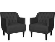 Kit 2 Poltronas Decorativa Alice Couro Preto Pés Madeira Mz Decor