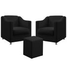Kit 2 Poltronas Decorativa Alya E Puff Izar Sued Preto Aradecor