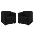 Kit 2 Poltronas Decorativa Ana Suede Preto Pés Cromado - Pallazio
