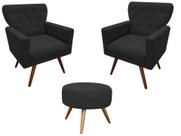 Kit 2 Poltronas Decorativa Aurora + 1 Puff Redondo Suede Preto Pés Madeira Mz Decor Kit 2 Poltronas Decorativa Aurora + 1 Puff Redondo Suede Preto Pés Madeira Mz Decor