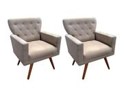 Kit 2 Poltronas Decorativa Aurora Suede Bege Pés Madeira Ms Decor Kit 2 Poltronas Decorativa Aurora Suede Bege Pés Madeira Ms Decor