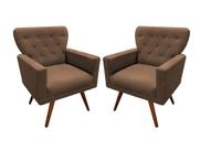 Kit 2 Poltronas Decorativa Aurora Suede Marrom Pés Madeira Mz Decor Kit 2 Poltronas Decorativa Aurora Suede Marrom Pés Madeira Mz Decor