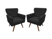 Kit 2 Poltronas Decorativa Aurora Suede Preto Pés Madeira Mz Decor Kit 2 Poltronas Decorativa Aurora Suede Preto Pés Madeira Mz Decor