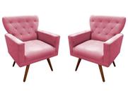 Kit 2 Poltronas Decorativa Aurora Suede Rosa Pés Madeira Mz Decor