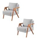 Kit 2 Poltronas Decorativa Base em Madeira Mona Linho Cinza - Kimi Decor
