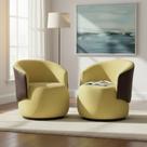Kit 2 Poltronas Decorativa Beatriz Orgânica Composê Couro Marrom Couro Amarelo Mz Decor