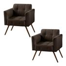 Kit 2 Poltronas Decorativa Bia Couro Marrom - Gran Belo