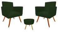 Kit 2 Poltronas Decorativa Bia + Puff Redondo Suede Verde Pés Madeira Mz Decor