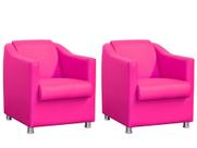 Kit 2 Poltronas Decorativa Biane Couro Rosa Pink Pés Cromado Ms Decor