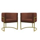 Kit 2 Poltronas Decorativa Carla Base Ferro Dourada Suede