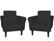 Kit 2 Poltronas Decorativa Classic Couro Preto Pés Madeira Mz Decor