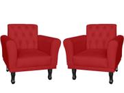 Kit 2 Poltronas Decorativa Classic Couro Vermelho Pés Madeira Mz Decor