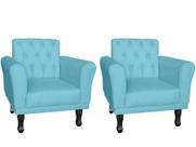 Kit 2 Poltronas Decorativa Classic Suede Azul Turquesa Pés Madeira Ms Decor