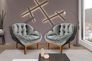Kit 2 Poltronas Decorativa Confort Veludo Cinza SKY MOBILE
