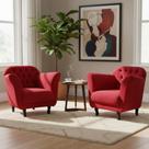 Kit 2 Poltronas Decorativa Dália Suede Vermelho Pés Madeira Mz Decor