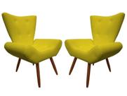 Kit 2 Poltronas Decorativa Emilia Couro Amarelo Pés Madeira Mz Decor Kit 2 Poltronas Decorativa Emilia Couro Amarelo Pés Madeira Mz Decor