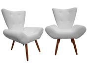 Kit 2 Poltronas Decorativa Emilia Couro Branco Pés Madeira Ms Decor Kit 2 Poltronas Decorativa Emilia Couro Branco Pés Madeira Ms Decor