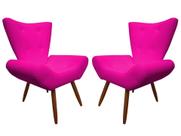 Kit 2 Poltronas Decorativa Emilia Couro Rosa Pink Pés Madeira Mz Decor Kit 2 Poltronas Decorativa Emilia Couro Rosa Pink Pés Madeira Mz Decor