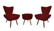 Kit 2 Poltronas Decorativa Emilia + Puff Redondo Suede Marsala Pés Madeira Mz Decor