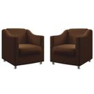 Kit 2 Poltronas Decorativa Estofada Alya Couro Marrom Aradecor