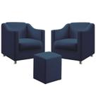 Kit 2 Poltronas Decorativa Estofada Alya E Puff Izar Sued Azul Marinho Aradecor
