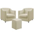 Kit 2 Poltronas Decorativa Estofada Ayla E Puff Izar Sued Bege Aradecor