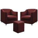 Kit 2 Poltronas Decorativa Estofada Ayla E Puff Izar Sued Bordô Aradecor