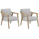 Kit 2 Poltronas Decorativa Flavia tecido linho cinza madeira natural maciça
