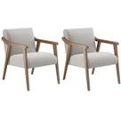 Kit 2 Poltronas Decorativa Flavia tecido linho cru madeira maciça cor Nogueira