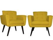 Kit 2 Poltronas Decorativa Geovana Couro Amarelo Pés Madeira Ms Decor Kit 2 Poltronas Decorativa Geovana Couro Amarelo Pés Madeira Ms Decor