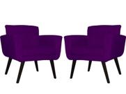 Kit 2 Poltronas Decorativa Geovana Suede Roxo Pés Madeira Mz Decor